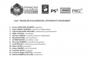 Bulletin de vote à l'urne pour la liste Francais d'Allemagne - Citoyens et Solidaires